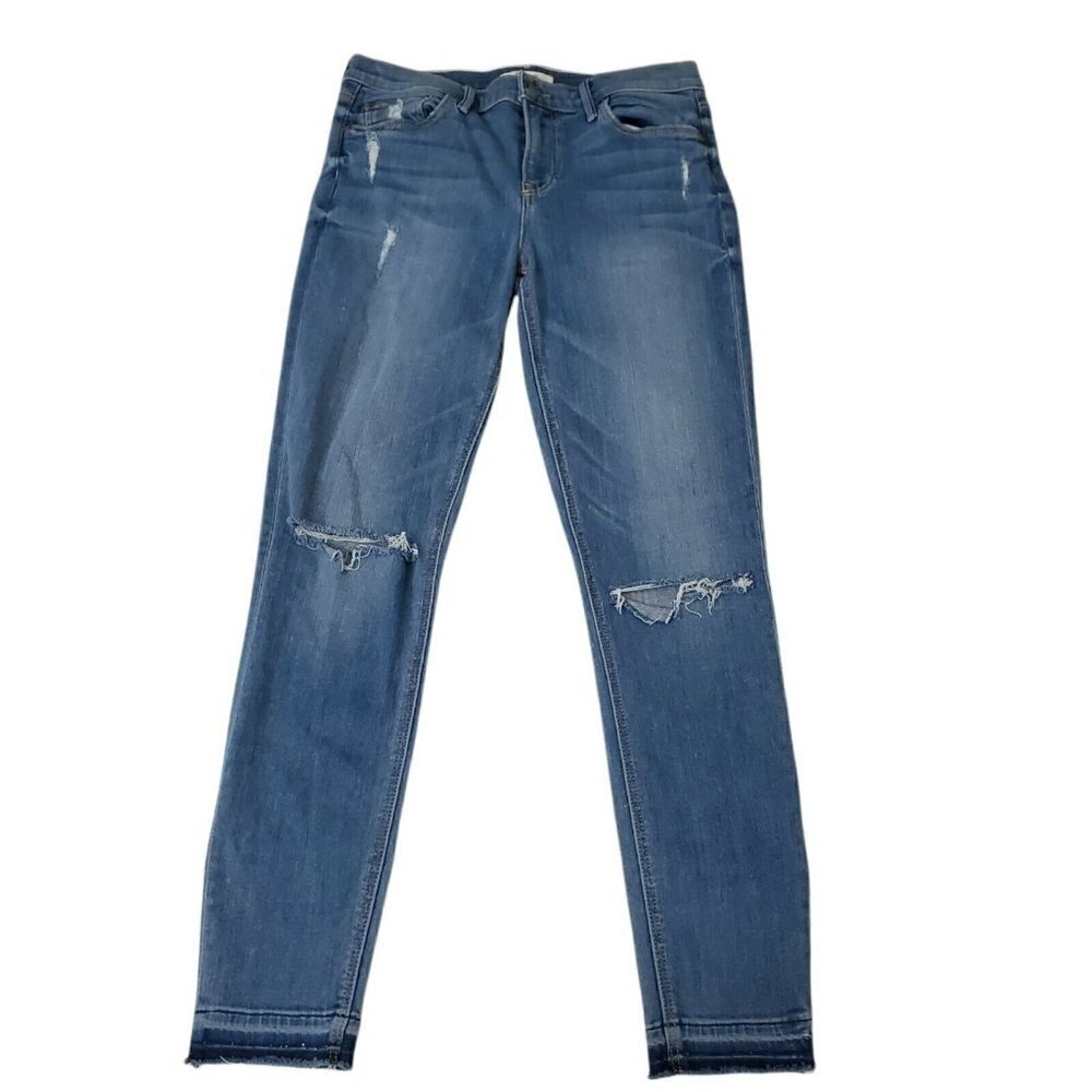 GRLFRND Jeans 28 Blue Skinny Candice Mid Rise‎ Distressed Raw Hem Stretch